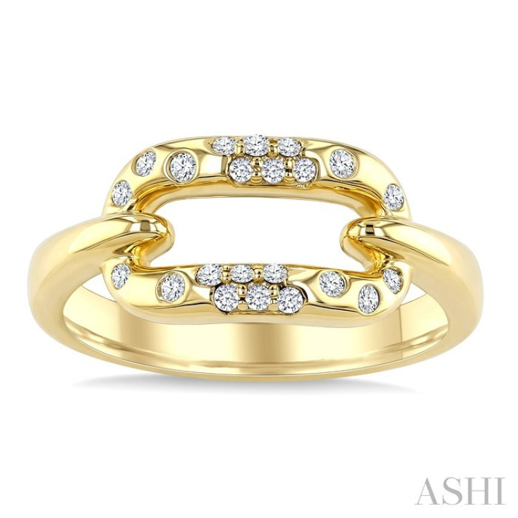 1/5 Ctw Flush Set Paperclip Link Round Cut Diamond Mosaic Ring in 10K Yellow Gold