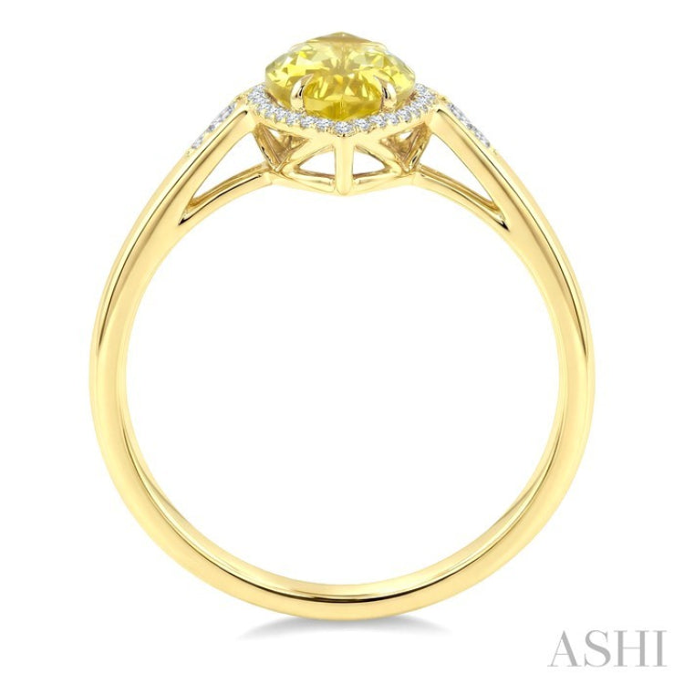 16X7 MM Marquise Shape Lemon Quartz and 1/6 Ctw Round Cut Diamond Semi-Precious Ring in 10K Yellow Gold