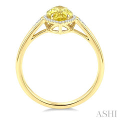 16X7 MM Marquise Shape Lemon Quartz and 1/6 Ctw Round Cut Diamond Semi-Precious Ring in 10K Yellow Gold
