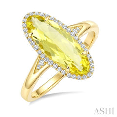 16X6 MM Oval Shape Lemon Quartz and 1/6 Ctw Round Cut Diamond Semi-Precious Ring in 10K Yellow Gold