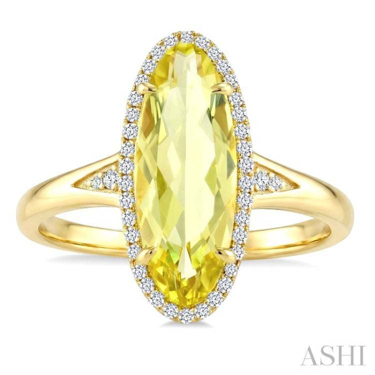 16X6 MM Oval Shape Lemon Quartz and 1/6 Ctw Round Cut Diamond Semi-Precious Ring in 10K Yellow Gold