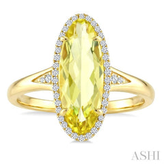 16X6 MM Oval Shape Lemon Quartz and 1/6 Ctw Round Cut Diamond Semi-Precious Ring in 10K Yellow Gold