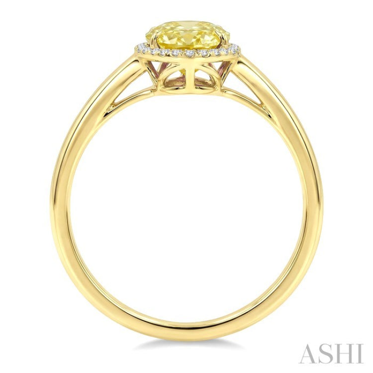 16X6 MM Oval Shape Lemon Quartz and 1/6 Ctw Round Cut Diamond Semi-Precious Ring in 10K Yellow Gold