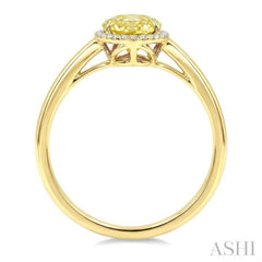 16X6 MM Oval Shape Lemon Quartz and 1/6 Ctw Round Cut Diamond Semi-Precious Ring in 10K Yellow Gold