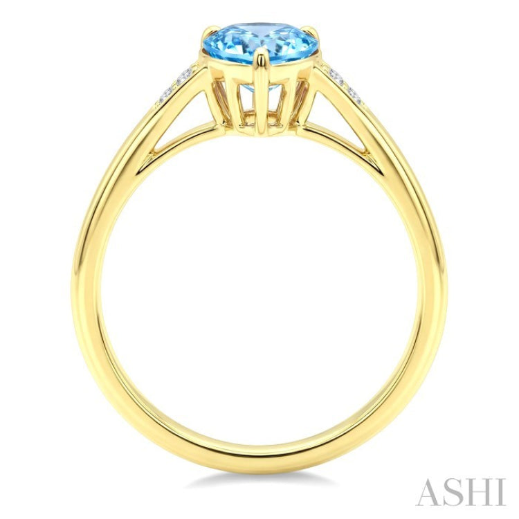 16X6 MM Pear Shape Blue Topaz and 1/50 Ctw Round Cut Diamond Semi-Precious Ring in 10K Yellow Gold