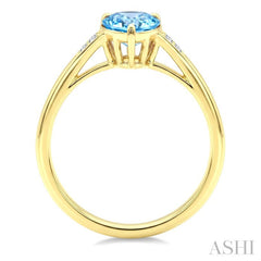 16X6 MM Pear Shape Blue Topaz and 1/50 Ctw Round Cut Diamond Semi-Precious Ring in 10K Yellow Gold