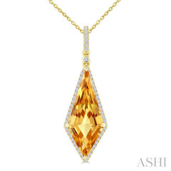 22X9 MM Kite Shape Citrine and 1/4 Ctw Round Cut Diamond Semi-Precious Pendant With Chain in 14K Yellow Gold