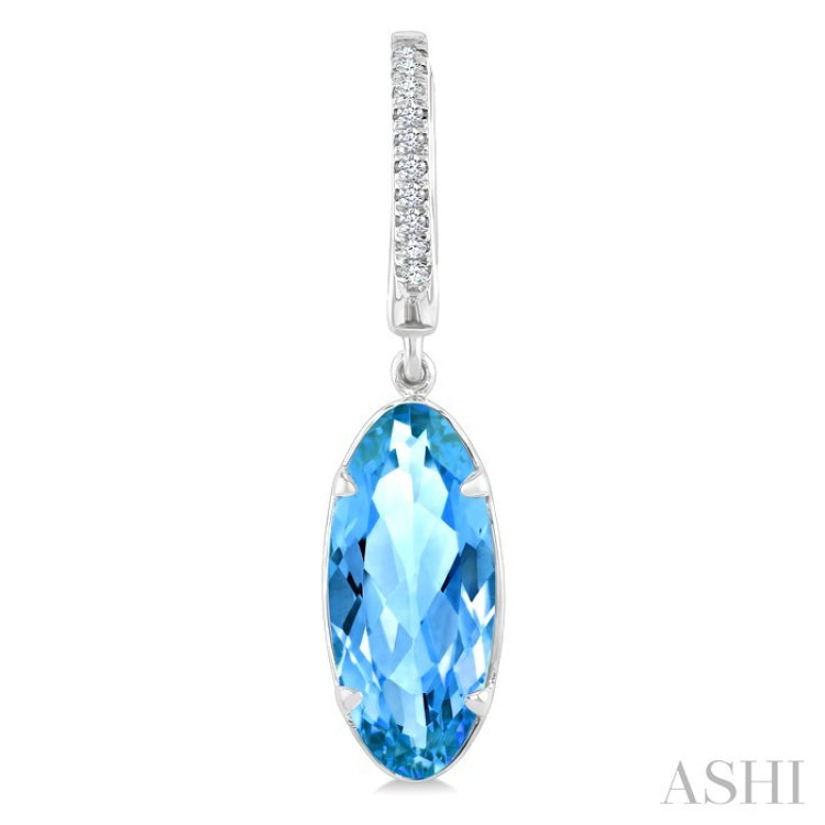 14X6 MM Oval Shape Blue Topaz and 1/10 Ctw Round Cut Diamond Semi-Precious Earrings in 14K White Gold