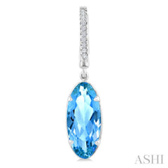 14X6 MM Oval Shape Blue Topaz and 1/10 Ctw Round Cut Diamond Semi-Precious Earrings in 14K White Gold