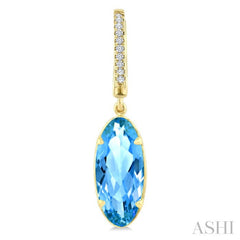 14X6 MM Oval Shape Blue Topaz and 1/10 Ctw Round Cut Diamond Semi-Precious Earrings in 14K Yellow Gold