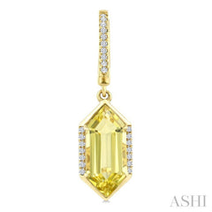 14X6 MM Hexagon Shape Lemon Quartz and 1/5 Ctw Round Cut Diamond Semi-Precious Earrings in 14K Yellow Gold
