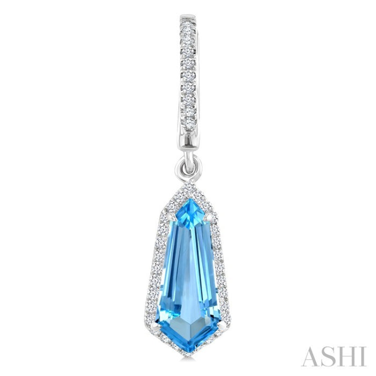 12X5 MM Shield Shape Blue Topaz and 1/3 Ctw Round Cut Diamond Semi-Precious Earrings in 10K White Gold