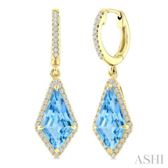 12X5 MM Kite Shape Blue Topaz and 1/3 Ctw Round Cut Diamond Semi-Precious Earrings in 10K Yellow Gold