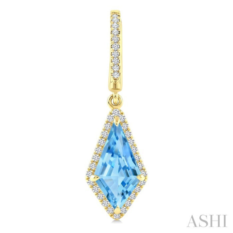 12X5 MM Kite Shape Blue Topaz and 1/3 Ctw Round Cut Diamond Semi-Precious Earrings in 10K Yellow Gold