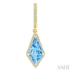 12X5 MM Kite Shape Blue Topaz and 1/3 Ctw Round Cut Diamond Semi-Precious Earrings in 10K Yellow Gold