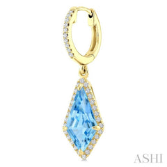 12X5 MM Kite Shape Blue Topaz and 1/3 Ctw Round Cut Diamond Semi-Precious Earrings in 10K Yellow Gold