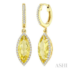 12X5 MM Marquise Shape Lemon Quartz and 1/3 Ctw Round Cut Diamond Semi-Precious Earrings in 10K Yellow Gold