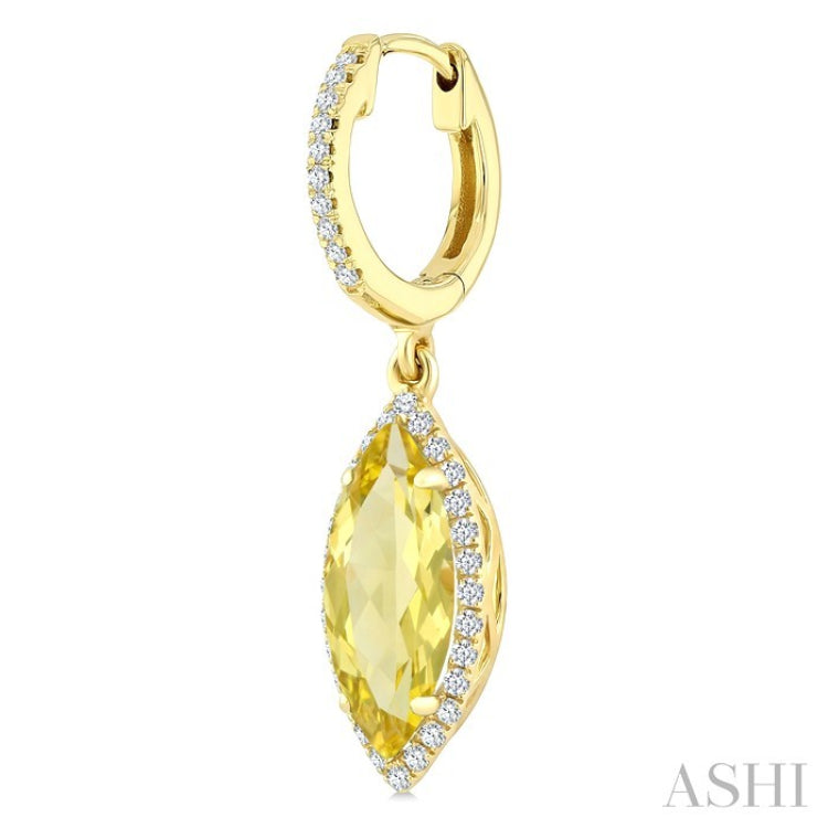 12X5 MM Marquise Shape Lemon Quartz and 1/3 Ctw Round Cut Diamond Semi-Precious Earrings in 10K Yellow Gold