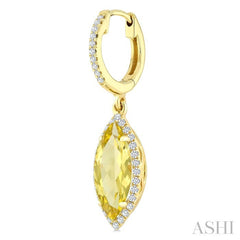 12X5 MM Marquise Shape Lemon Quartz and 1/3 Ctw Round Cut Diamond Semi-Precious Earrings in 10K Yellow Gold