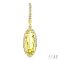 12X5 MM Oval Shape Lemon Quartz and 1/3 Ctw Round Cut Diamond Semi-Precious Earrings in 10K Yellow Gold