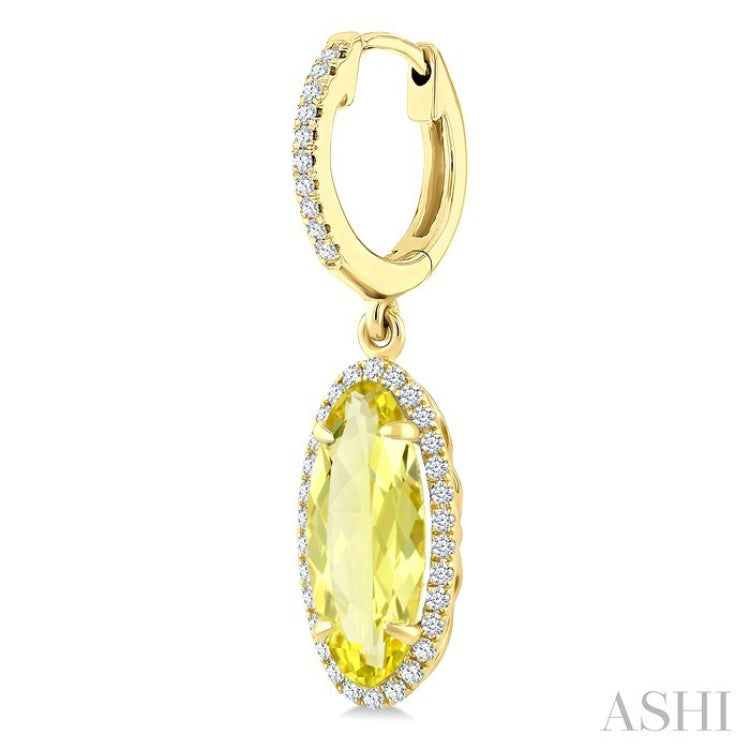 12X5 MM Oval Shape Lemon Quartz and 1/3 Ctw Round Cut Diamond Semi-Precious Earrings in 10K Yellow Gold