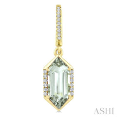12X5 MM Hexagon Shape Green Amethyst and 1/5 Ctw Round Cut Diamond Semi-Precious Earrings in 10K Yellow Gold