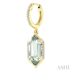 12X5 MM Hexagon Shape Green Amethyst and 1/5 Ctw Round Cut Diamond Semi-Precious Earrings in 10K Yellow Gold