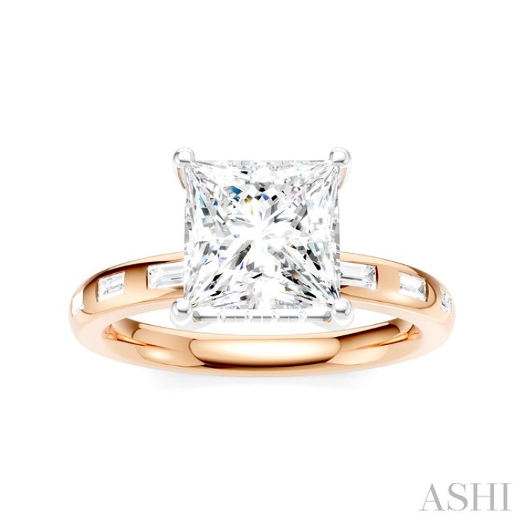 1/3 Ctw Akari Princess Shape Baguette and Round Cut Diamond Semi Mount Engagement Ring in 14K Rose and White Gold