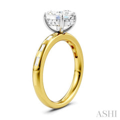 1/4 Ctw Oval Shape Baguette and Round Cut Diamond Semi-Mount Engagement Ring in 14K Yellow and White Gold