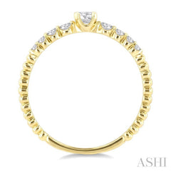 1/4 Ctw Bead Texture Shank Graduated Round Cut Diamond Stackable Fashion Ring in 14K Yellow Gold