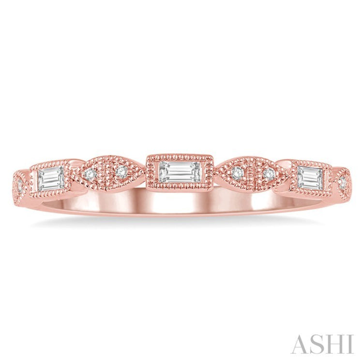 1/10 Ctw Baguette & Round Cut Diamond Stackable Band in 14K Rose Gold