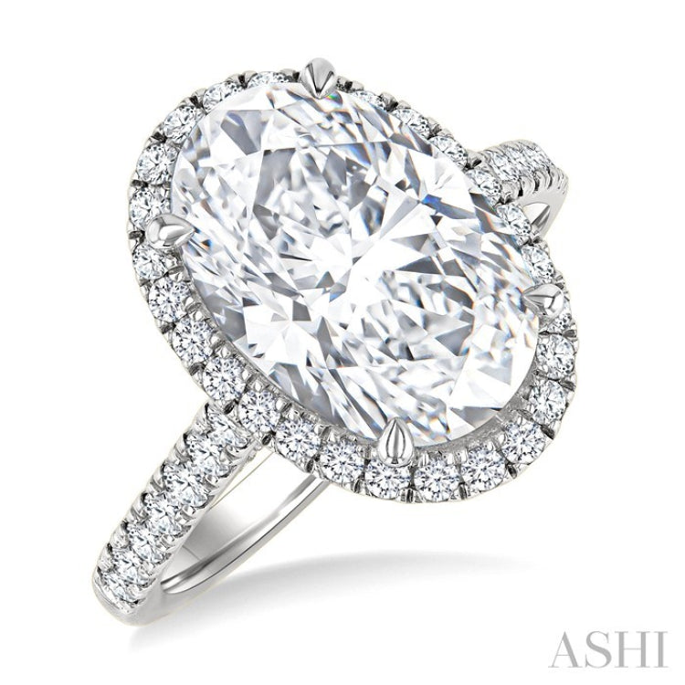 1/2 Ctw Oval Shape Round Cut Diamond Halo Semi-Mount Engagement Ring in 14K White Gold