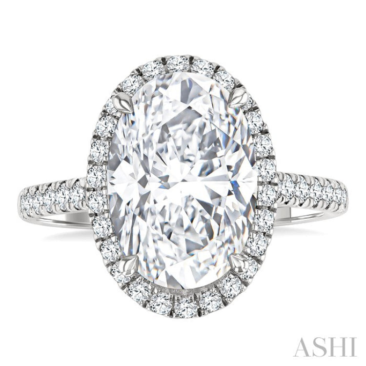 1/2 Ctw Oval Shape Round Cut Diamond Halo Semi-Mount Engagement Ring in 14K White Gold