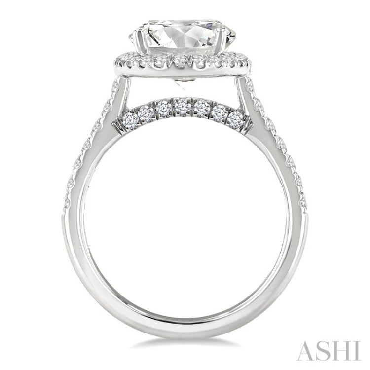 1/2 Ctw Oval Shape Round Cut Diamond Halo Semi-Mount Engagement Ring in 14K White Gold