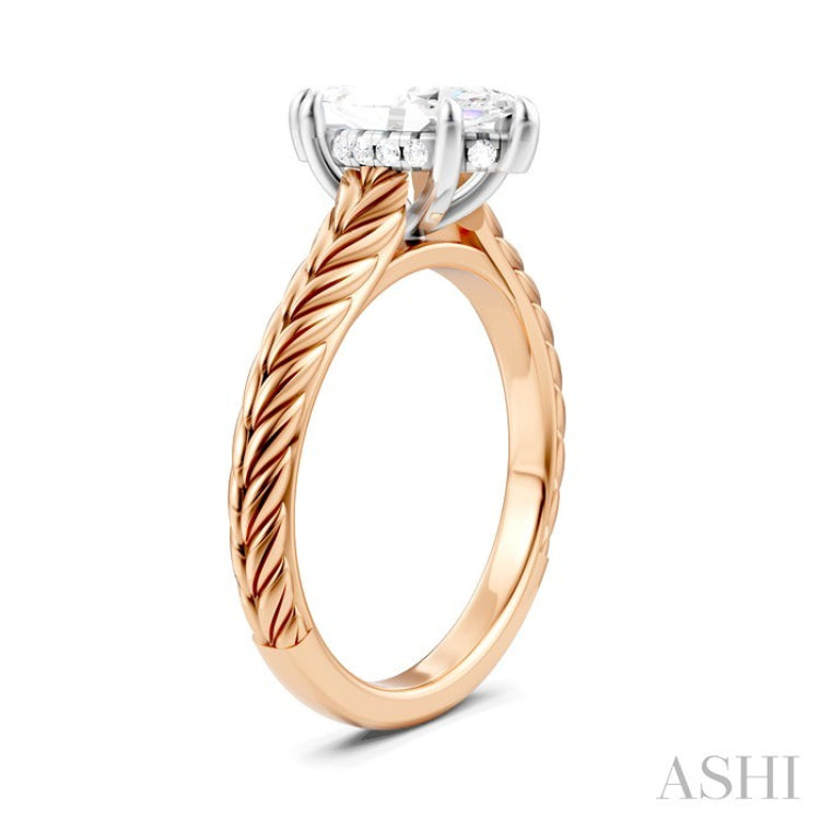 1/20 Ctw Marquise Shape Round Cut Diamond Akari Wheat Shank Semi-Mount Engagement Ring in 14K Rose and White Gold