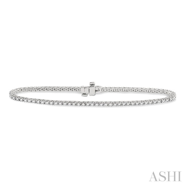 1 Ctw Square Shape Round Cut Diamond Tennis Bracelet in 18K White Gold