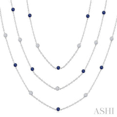 2.85 MM Round Shape Sapphire and 2 3/4 Ctw Round Cut Diamond Precious Necklace in 14K White Gold