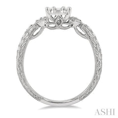 1/2 Ctw Carved Shank Fusion Baguette and Round Cut Diamond Engagement Ring in 14K White Gold