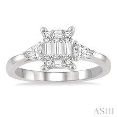 5/8 Ctw Fusion Pear Cut, Baguette and Round Cut Diamond Fashion Ring in 14K White Gold