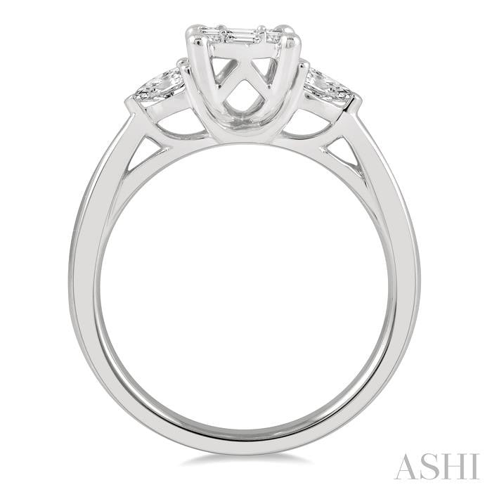 5/8 Ctw Fusion Pear Cut, Baguette and Round Cut Diamond Fashion Ring in 14K White Gold