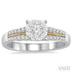 3/8 Ctw Round Cut Diamond Lovebright Engagement Ring in 14K White and Yellow Gold