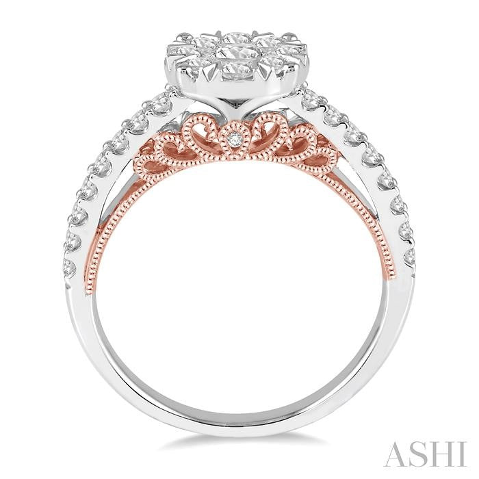 1 Ctw Round Diamond Lovebright Vintage Solitaire Style Engagement Ring in 14K White and Rose Gold