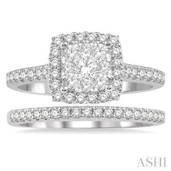 1 Ctw Lovebright Diamond Wedding Set With 3/4 Ctw Square Shape Engagement Ring and 1/5 Ctw Wedding Band in White and Yellow Gold in 14K