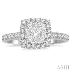3/4 Ctw Round Diamond Lovebright Halo Engagement Ring in 14K White and Yellow Gold
