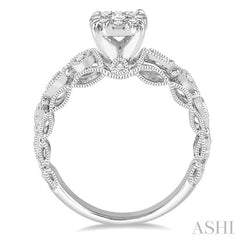 1/2 Ctw Round Diamond Lovebright Solitaire Vintage Lattice Style Engagement Ring in 14K White Gold