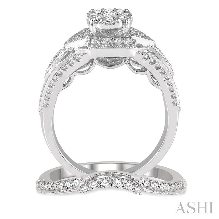 1 1/10 Ctw Diamond Lovebright Wedding Set with 7/8 Ctw Engagement Ring and 1/4 Ctw Wedding Band in 14K White Gold