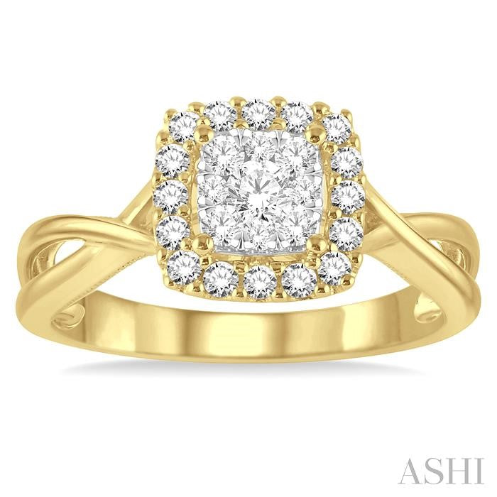 1/2 Ctw Square Shape Round Cut Diamond Lovebright Ring in 14K Yellow and White Gold