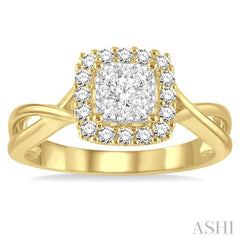 1/2 Ctw Square Shape Round Cut Diamond Lovebright Ring in 14K Yellow and White Gold