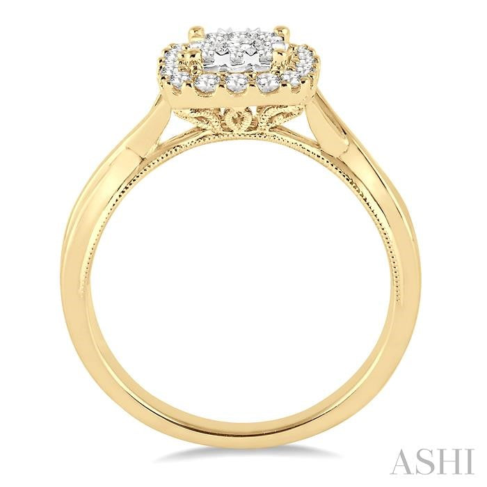 1/2 Ctw Square Shape Round Cut Diamond Lovebright Ring in 14K Yellow and White Gold