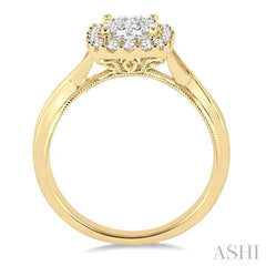 1/2 Ctw Square Shape Round Cut Diamond Lovebright Ring in 14K Yellow and White Gold